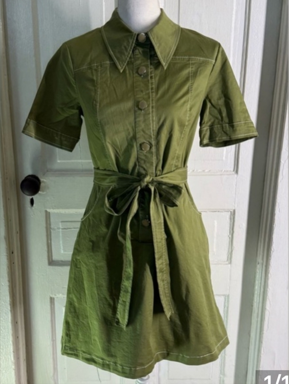 Mod Cloth Olive Green Retro Shirt Dress - Button Front Mini with a Matching Belt